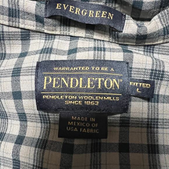 Pendleton Shirt Mens Large Evergreen Green Plaid Button Down Fitted Virgin Wool - Picture 7 of 8